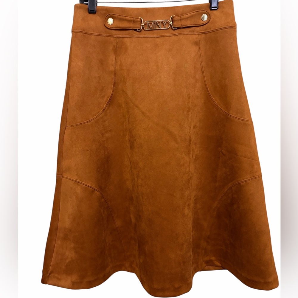 Marc New York Cognac Faux Suede Skirt  Minimalist Equestrian Western Old Money